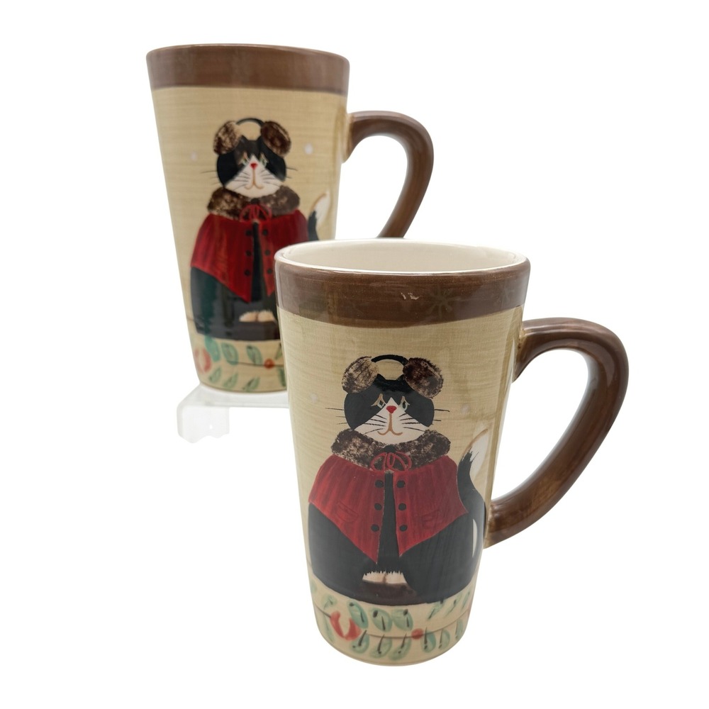 Sakura Cozy Cats coffee mug set Winter Tuxedo Cat Ceramic Latte Mugs Ceramic